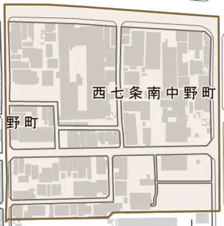 西七条南中野町とその周辺の地図。町の範囲を重ねている