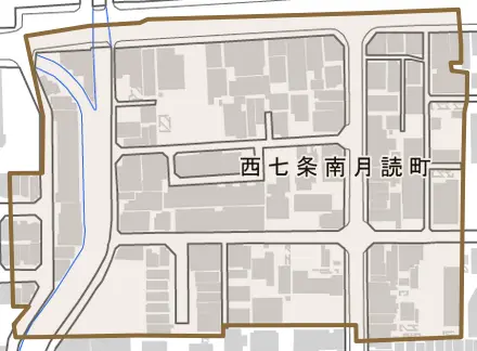 西七条南月読町とその周辺の地図。町の範囲を重ねている