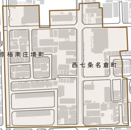 西七条名倉町とその周辺の地図。町の範囲を重ねている