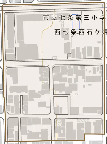 西七条西石ケ坪町とその周辺の地図。町の範囲を重ねている
