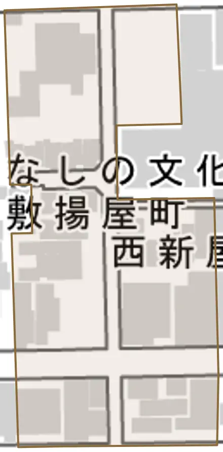 西新屋敷太夫町とその周辺の地図。町の範囲を重ねている