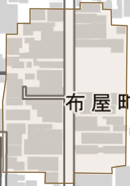 布屋町とその周辺の地図。町の範囲を重ねている