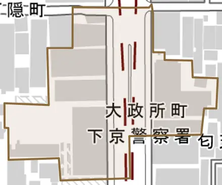 大政所町とその周辺の地図。町の範囲を重ねている