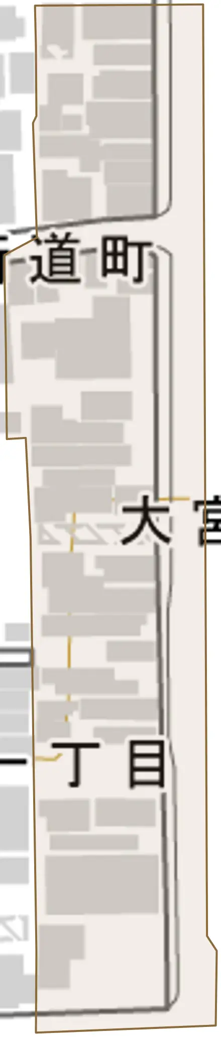 大宮一丁目とその周辺の地図。町の範囲を重ねている