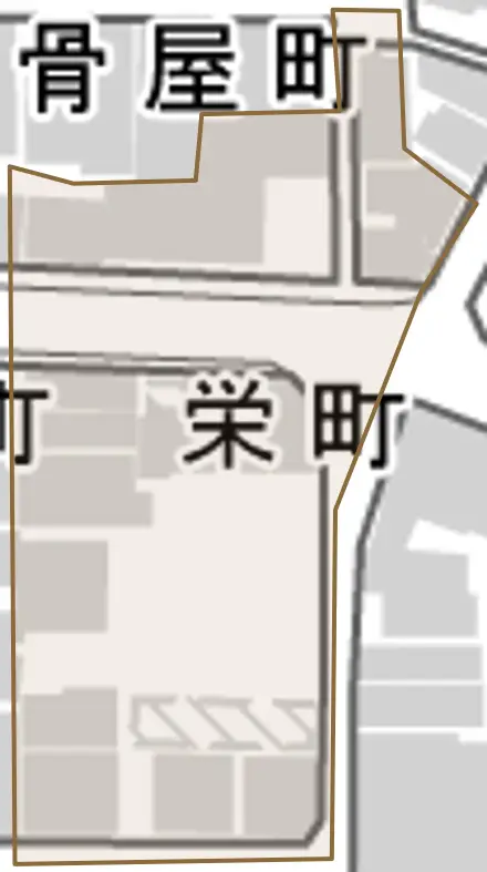栄町とその周辺の地図。町の範囲を重ねている