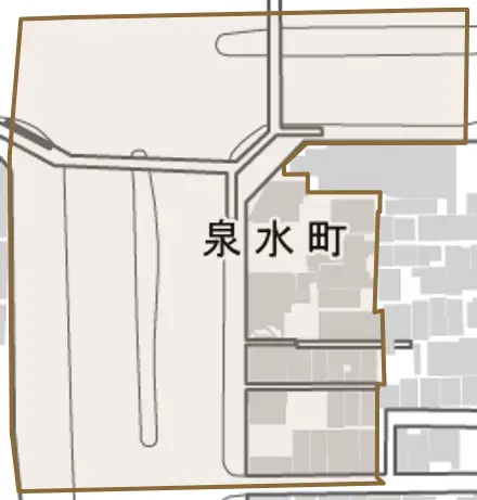 泉水町とその周辺の地図。町の範囲を重ねている