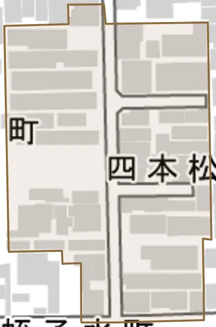 四本松町とその周辺の地図。町の範囲を重ねている