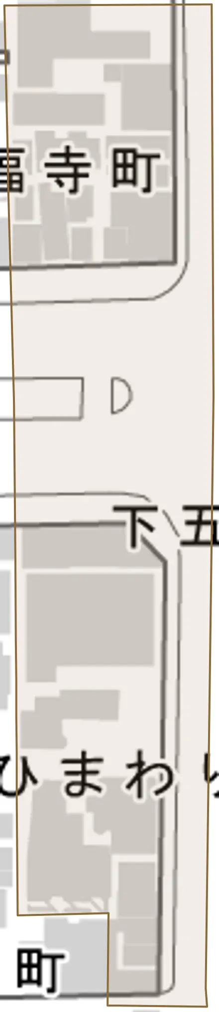下五条町とその周辺の地図。町の範囲を重ねている