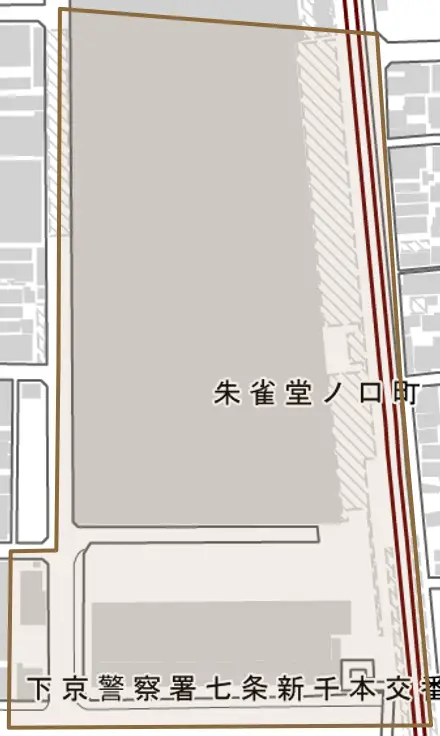 朱雀堂ノ口町とその周辺の地図。町の範囲を重ねている