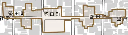 堅田町とその周辺の地図。町の範囲を重ねている