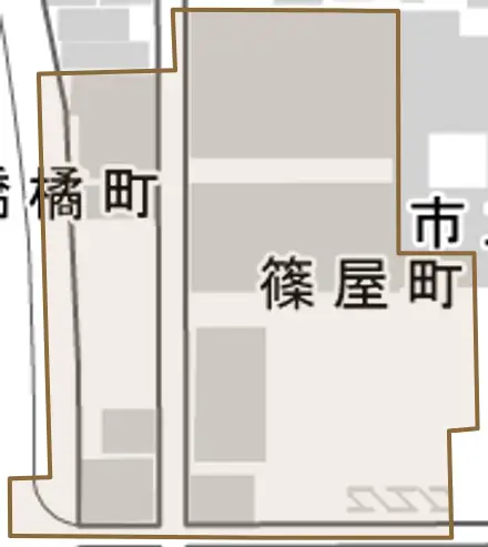篠屋町とその周辺の地図。町の範囲を重ねている
