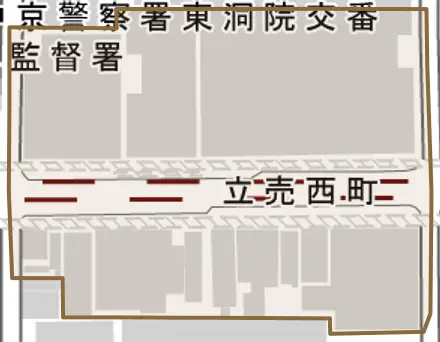 立売西町とその周辺の地図。町の範囲を重ねている