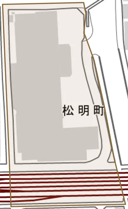 松明町とその周辺の地図。町の範囲を重ねている