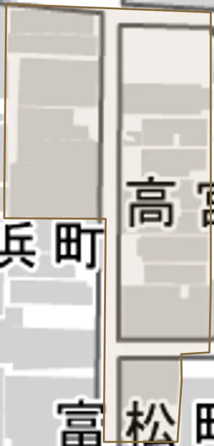 高宮町とその周辺の地図。町の範囲を重ねている