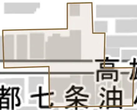 高雄町とその周辺の地図。町の範囲を重ねている