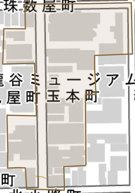 玉本町とその周辺の地図。町の範囲を重ねている