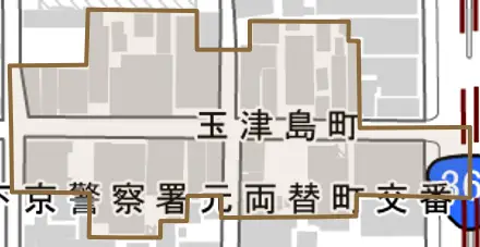 玉津島町とその周辺の地図。町の範囲を重ねている