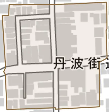 丹波街道町とその周辺の地図。町の範囲を重ねている