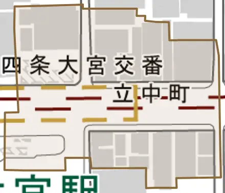 立中町とその周辺の地図。町の範囲を重ねている