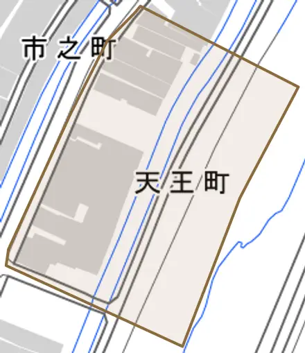 天王町とその周辺の地図。町の範囲を重ねている