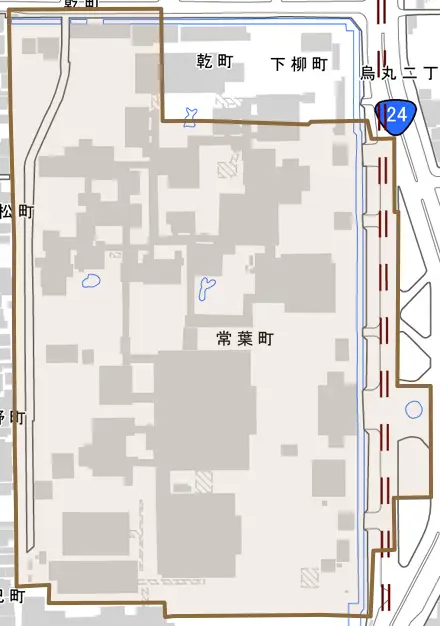 常葉町とその周辺の地図。町の範囲を重ねている