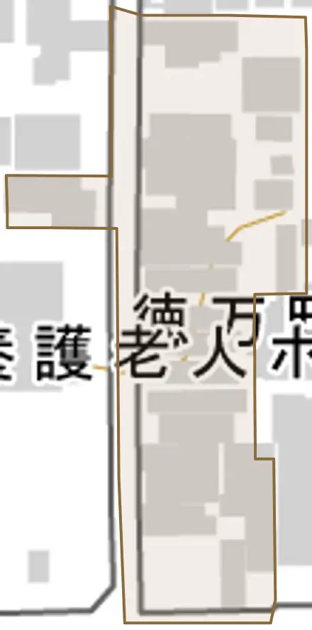 徳万町とその周辺の地図。町の範囲を重ねている