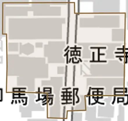 徳正寺町とその周辺の地図。町の範囲を重ねている
