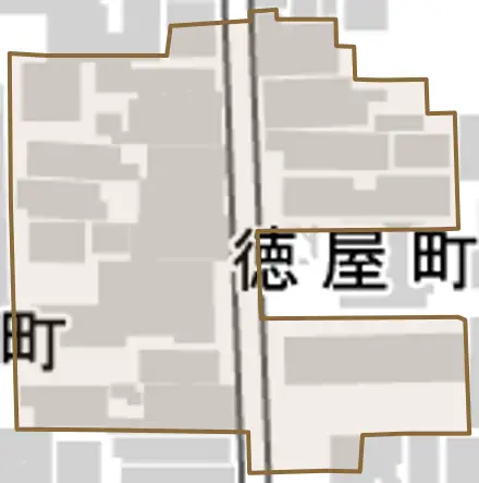徳屋町とその周辺の地図。町の範囲を重ねている