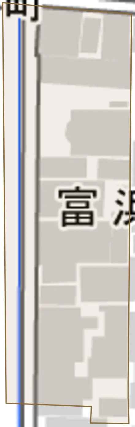 富浜町とその周辺の地図。町の範囲を重ねている