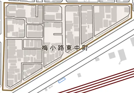 梅小路東中町とその周辺の地図。町の範囲を重ねている