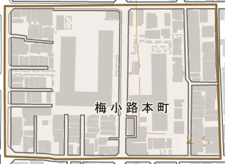 梅小路本町とその周辺の地図。町の範囲を重ねている