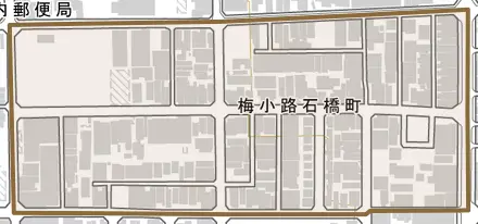 梅小路石橋町とその周辺の地図。町の範囲を重ねている
