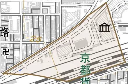 梅小路頭町とその周辺の地図。町の範囲を重ねている