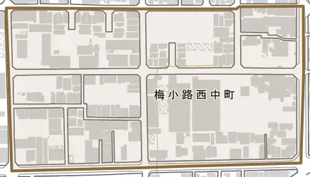 梅小路西中町とその周辺の地図。町の範囲を重ねている