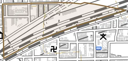 梅小路高畑町とその周辺の地図。町の範囲を重ねている