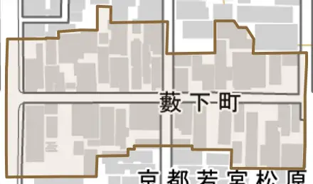藪下町とその周辺の地図。町の範囲を重ねている