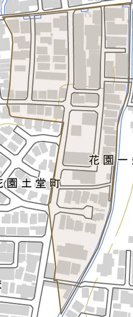 花園一条田町とその周辺の地図。町の範囲を重ねている