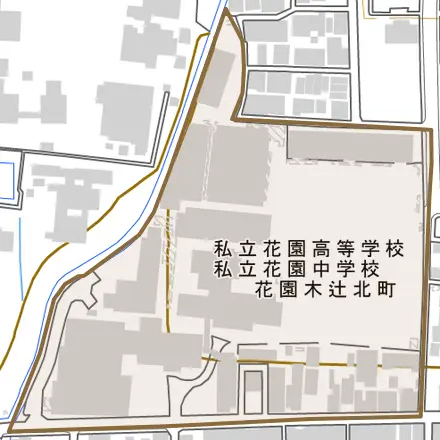 花園木辻北町とその周辺の地図。町の範囲を重ねている