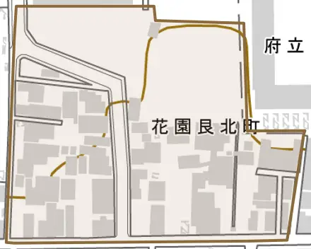 花園艮北町とその周辺の地図。町の範囲を重ねている