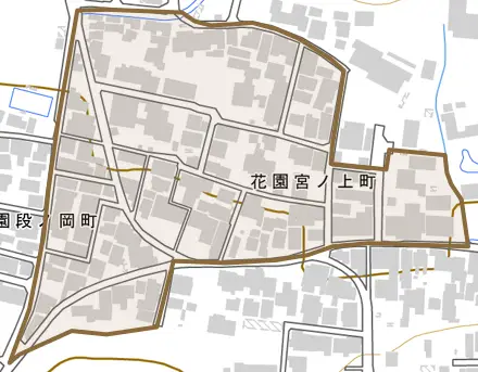 花園宮ノ上町とその周辺の地図。町の範囲を重ねている