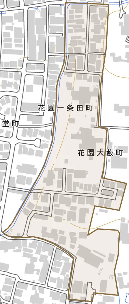 花園大藪町とその周辺の地図。町の範囲を重ねている