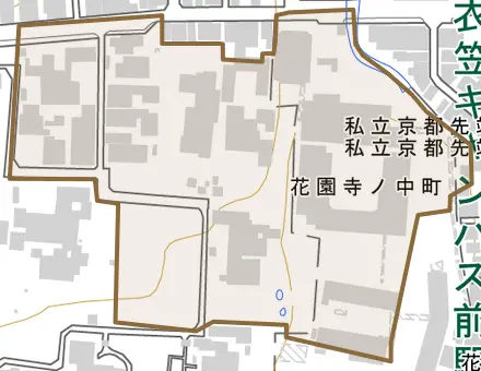 花園寺ノ中町とその周辺の地図。町の範囲を重ねている
