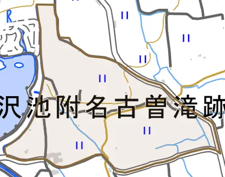 北嵯峨八丈町とその周辺の地図。町の範囲を重ねている