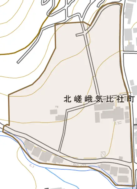 北嵯峨気比社町とその周辺の地図。町の範囲を重ねている