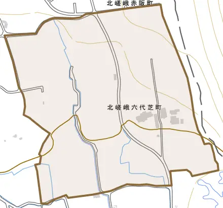 北嵯峨六代芝町とその周辺の地図。町の範囲を重ねている
