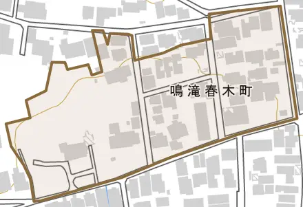 鳴滝春木町とその周辺の地図。町の範囲を重ねている