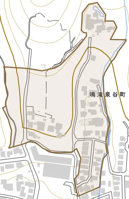 鳴滝泉谷町とその周辺の地図。町の範囲を重ねている