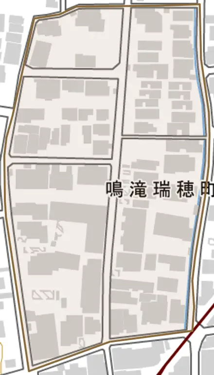 鳴滝瑞穂町とその周辺の地図。町の範囲を重ねている