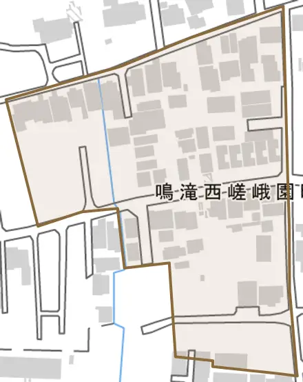 鳴滝西嵯峨園町とその周辺の地図。町の範囲を重ねている