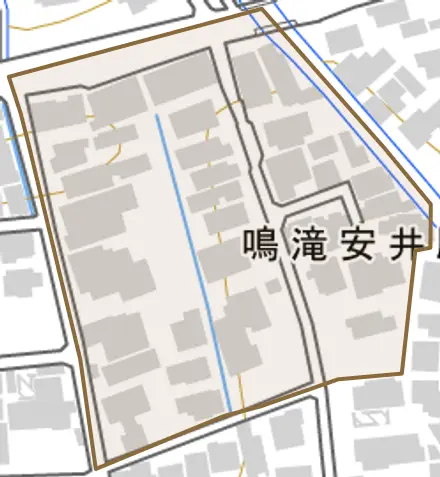 鳴滝安井殿町とその周辺の地図。町の範囲を重ねている